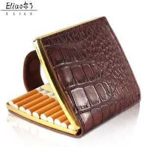 Erliao גבוהה באיכות מתכת קופסא סיגריות סופר רמת עור סיגריות תיבת רטרו סיגריות מקרה