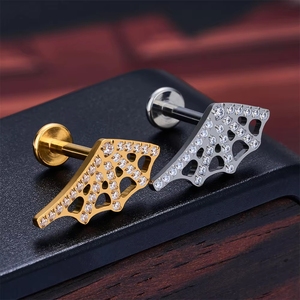 1 pièce Labret en Titane ASTM F136 avec Zircon Marquise, anodisé <span class=keywords><strong>or</strong></span>, pour piercing interne de cartilage et hélix - Product Image 4