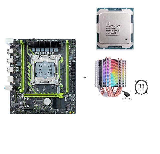 Intel Xeon LGA2011-3 Desktop X99 Motherboard E5 2680V4 Kits HM55 Chipset Four Channels DDR4 CPU Cooler SATA Hard for Gamers