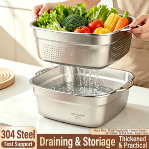 Juego de coladores de acero inoxidable 304 con tapa, escurridor de cocina de doble capa para lavar arroz, frutas y verduras - Product Image 5