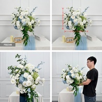 Susunan Bunga Bola Buatan Grosir Warna Putih Biru Hydrangea untuk Dekorasi Pernikahan dan Pesta Hari Valentine