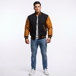 2025 Wholesale Customize Men Varsity Jacket Stand <b>Black</b> Baseball Lettermen <b>Windbreak</b> Winter Streetwear 100% Cotton Breathable - Product Image 1