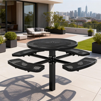 Ensemble table et bancs de pique-nique modernes en métal épaissi, de type encastré, pour 4 personnes, résistant aux intempéries, idéal pour les cours et les hôtels