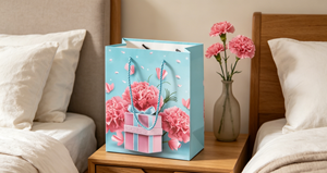 Sac cadeau floral en papier, fabriqué en carton épais et couché, avec poignées en corde de papier, impression couleur intégrale, découpe à la presse. - Product Image 3