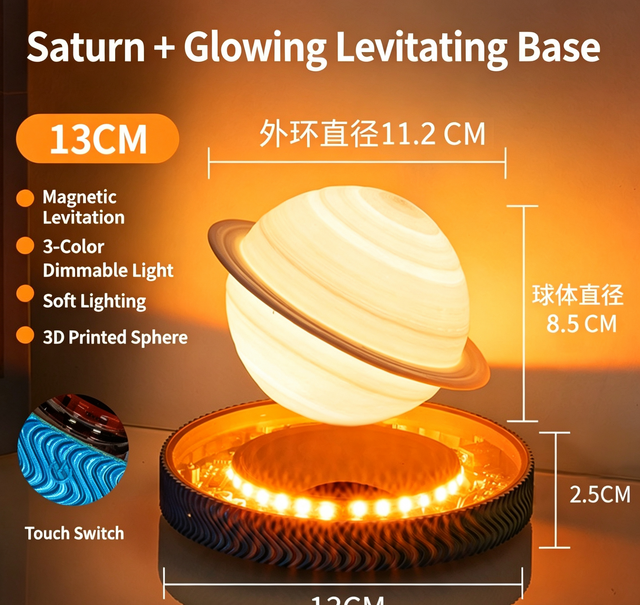 Maglev Levitating Saturn Lamp 3D Printed Home Ornament Night Light Tech Decor Gift for Chinese Valentine's Day