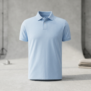 เสื้อโปโลแขนสั้นสีฟ้าอ่อนสำหรับผู้ชาย ผ้าฝ้าย 100% ผ้าปิเก้ถัก ระบายอากาศได้ดี สวมใส่สบาย สีพื้น ทรงปกติ - Product Image 2