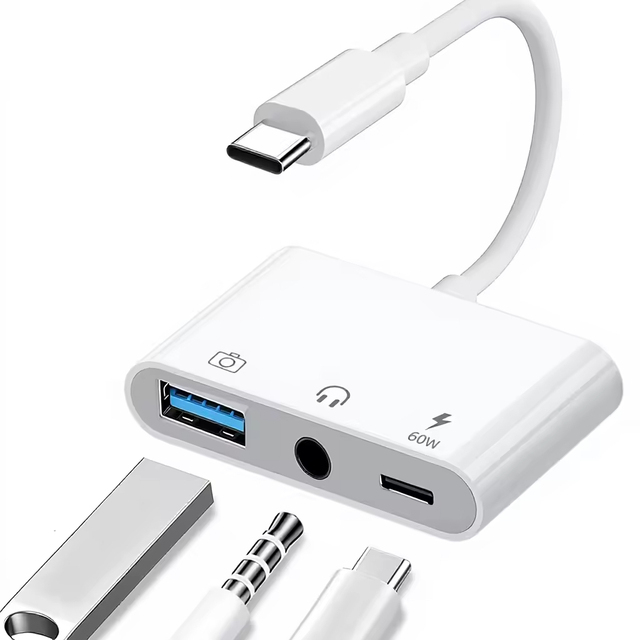 3 in 1 USB C Adapter OTG USB a 3.5mm Audio Jack 60W PD Fast Charging Converter for I Phone 15 16 17 iPad Type C Phone Laptop