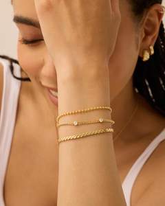 PAVOI-Lot de 5 bracelets empilables en acier inoxydable plaqué or 18 carats pour femmes, corde serpent Figaro en perles - Product Image 3