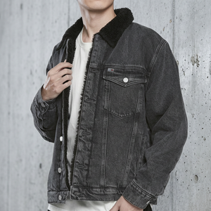 Chaqueta vaquera de invierno para hombre, forro de poliéster, cuello vuelto, informal, gruesa, lavada, de corte holgado, con botonadura sencilla y manga regular. - Product Image 3