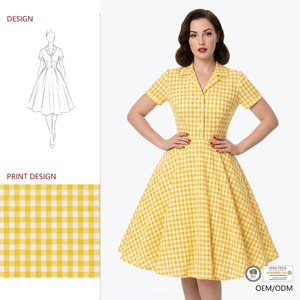 <span class=keywords><strong>Vestido</strong></span> Midi con Estampado Personalizado de Puntos Azules, Plisado 360, Manga Abullonada, Cierre de Botones al Frente, Estilo Vintage Retro para Mujer - Product Image 2
