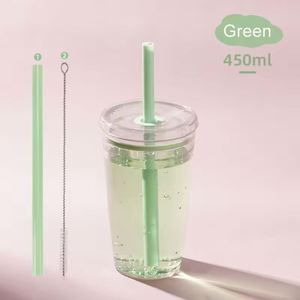 แก้วน้ำพลาสติก Tritan แบบใช้ซ้ำได้ ขนาด 450 มล. หลายสี ผนังเดี่ยว โปร่งใส พร้อมหลอดดูด สำหรับชานม กาแฟ รับผลิตตามสั่งขายส่ง - Product Image 3