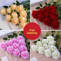 Premium Moderne Umweltfreundliche Handgefertigte Realistische Echt-Touch Samt Seide Rote Rosen Einzelblüten Hochzeitsdekoration DIY