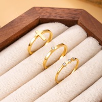 Ensemble de bagues croisées en acier inoxydable empilables de conception française, avec bandes dorées et zircons incrustés, pour femmes, cadeau pour dames