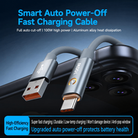 Kabel PD 100W USB-A ke Type-C dengan Lampu Indikator Cincin Bintang, Bahan Aluminium Alloy, Pengisian Cepat dan Transfer Data untuk iPhone 15 16 17 18