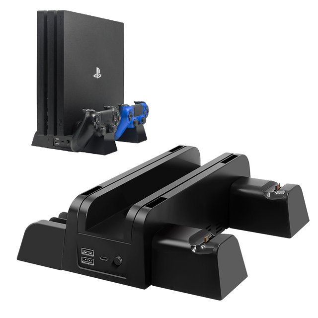 PS 4 Pro Slim Accessories Multi Vertical Stand Cooling Fan Dual Controller Charging Dock for Play Station 4 Console