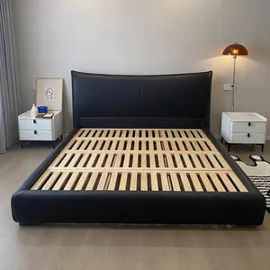 ATUNUS Cama de couro estofada luxuosa de couro de alta qualidade minimalista italiana Queen King size Camas com moldura de madeira