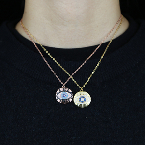 Promotion <span class=keywords><strong>oeil</strong></span> <span class=keywords><strong>turc</strong></span> gravé rond pièce pendentif plaqué or pavé cz <span class=keywords><strong>oeil</strong></span> collier - Product Image 6