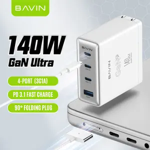 BAVIN PC936 140w美国英国欧盟pd3.1 4端口c型通用串行总线壁式手机充电器，适用于笔记本电脑适配器