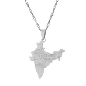 Collier chaîne en acier inoxydable doré et argenté avec pendentif carte de l'Inde, personnalisé, pour hommes et femmes, vente en gros de mode - Product Image 2