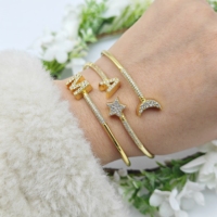 Bracelet à breloques à visser Haomi CE DIY avec pierres en zircon, 26 breloques alphabétiques interchangeables or et argent