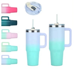 Tasse de 40oz avec poignée en acier inoxydable, couvercle de gobelet et paille Tasses de voiture sous vide de 40oz, bouteille d'eau isolée de grande capacité - Product Image 2