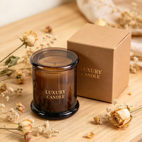 Stoples Lilin dengan Tutup dan Kemasan Kotak 10oz 12oz Stoples Lilin Kaca Amber Kosong Mewah
