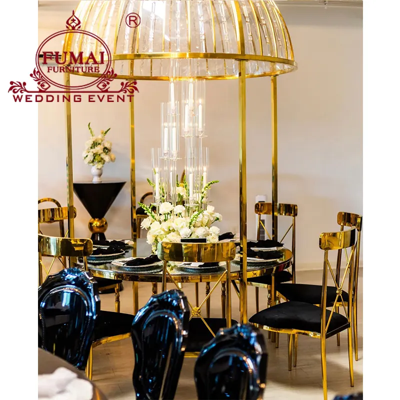 Table de salle à manger ancienne de luxe, ronde et dôme, en acier inoxydable, Italie