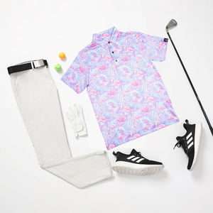 เสื้อโปโลผ้าไนลอนสแปนเด็กซ์สำหรับผู้ชายเสื้อโปโลผ้าไนลอนพิมพ์ลายฟลามิงโก้หรูหราออกแบบโลโก้ได้ตามต้องการ - Product Image 2