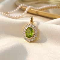 Pendentif ovale en acier inoxydable avec pierres précieuses péridot et grenat, style INS, pour collier, accessoire de mode DIY multi-usage, bijoux