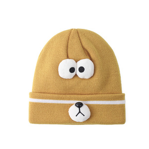 Hàn Quốc dễ thương phim hoạt hình mắt bé Beanie Hat mềm mùa đông ấm áp bé trai sơ sinh cô gái mũ nắp ca-pô rắn trẻ sơ sinh trẻ mới biết đi trẻ em dệt kim mũ - Product Image 1