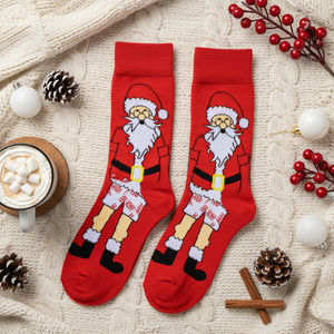 Red Santa Claus Patterned Breathable <b>Warm</b> Nylon <b>Socks</b> Cute Embroidery Jacquard Design One Size Fits All for Winter Daily Use - Product Image 3