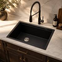 Fregaderos de Cocina Rectangulares Modernos de Lujo, de Granito Negro, Cuarzo y Piedra Artificial, de un Solo Tazón, para Instalar Sobre la Encimera, con Desagüe de Alta Calidad