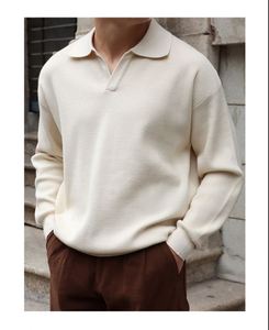 Lichte Wind V-Hals Gebreide Heren Retro Polo Met Lange Mouwen Kleding Herfst Winter Basis Trui Heren - Product Image 5