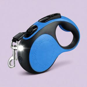 Correa Retráctil para Perro de 5 Metros, Duradera, de Lujo, Estilo Occidental, Moderna, en Azul/Negro, con Luz LED, Liberación Rápida y Dispensador de Bolsas para Excrementos - Product Image 1