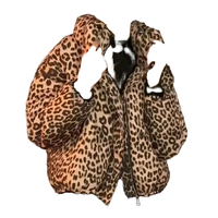 Veste bomber courte en satin à imprimé léopard pour femmes, tendance, d'hiver, avec col montant, rembourrage en coton, manches longues