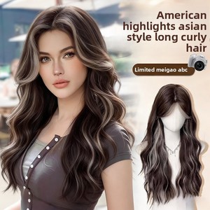 Peluca sin encaje estilo americano con ondas grandes y puntas rizadas, cabello largo y rizado asiático/europeo para niña, simulación natural y realista de cuero cabelludo completo. - Product Image 5