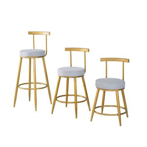 Silla de Barra <span class=keywords><strong>Alta</strong></span> de Metal Nórdico de Lujo, Dorada, para el Hogar, de Terciopelo, de Cuero, Moderna, Económica, para Barra de Cocina, Muebles para <span class=keywords><strong>Mesa</strong></span> de Bar - Product Image 3