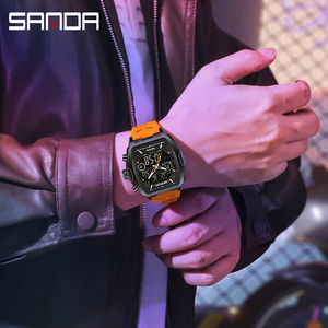 SANDA 6235 Tonneau Dial Digital Watch for Men Sport Watch Man Silicone Multifunctional Waterproof Male <strong>LED</strong> <strong>Clock</strong> - Product Image 6