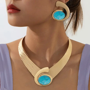 最畅销的低价时尚亚克力女士首饰套装，镀金粗大彩色项链和耳环套装，迪拜 - Product Image 1