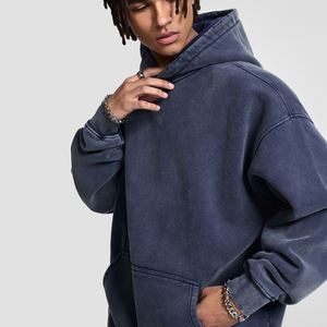 Hombres bordado Logo Algodón Spandex Wash Streetwear Pullover Gimnasio con capucha de manga larga Drop Shoulder Hombres Sudadera con capucha - Product Image 1