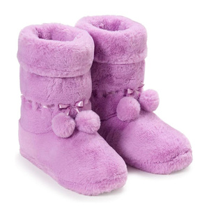 Scarpette da donna in pelliccia sintetica con pon-pon e nastro di raso sfocato Memory Foam stivaletti pantofole - Product Image 1