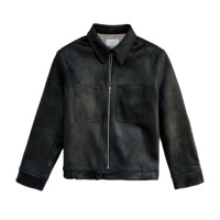 Veste en cuir de vache véritable pour homme de qualité supérieure, style décontracté avec col montant et logo frontal, idéale pour la moto en hiver