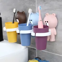 Suporte de escova de dentes para parede, suporte de desenho animado para banheiro, adulto e crianças, com copo