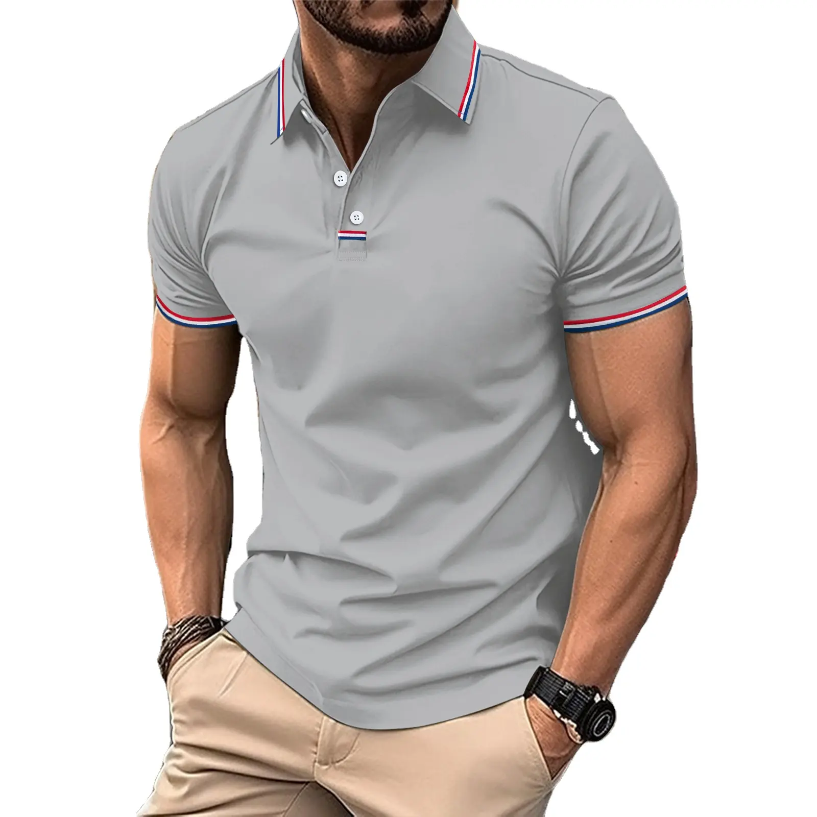 Customized Summer New Polo Collar Half Sleeve POLO Shirt Men's Slim Fit Stripe Spliced Casual Polo Shirt Short