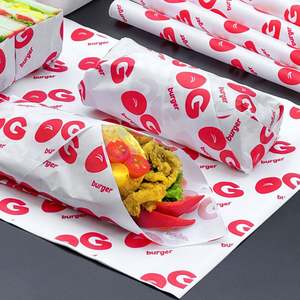 Papel de Envolver para Alimentos Biodegradable y Ecológico con Logotipo Personalizado, Papel de Pulpa de PE Resistente a la Grasa para Hamburguesas y Comida para Llevar - Product Image 1