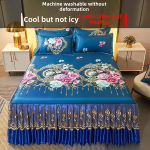 ชุดเตียงลายดอกไม้3ชิ้น200TC ผ้าไอซ์ซิลค์เสื่อหวายสุดเท่พับได้ขอบลูกไม้ขายดีในฤดูร้อน - Product Image 5