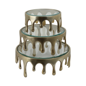 Set di 3 vassoi decorativi a più livelli in vetro e alluminio per centrotavola da caffè e esposizione di gioielli - Product Image 1