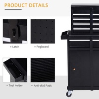 Organisateur de boîte à outils à 5 tiroirs avec roues verrouillables et tiroirs coulissants et dessus détachable et étagère réglable