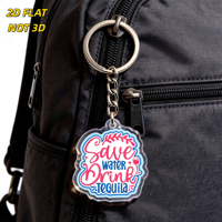 Porte-clés en acrylique imprimé UV, motif 'Économisez l'eau, buvez de la tequila', citation amusante pour fête, design verre à vin et feuille, breloque de bar humoristique, pendentif transparent