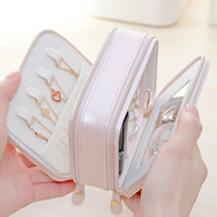 Boîte à bijoux de voyage en PU faite à la main - Rangement exquis pour bagues et boucles d'oreilles avec double fermeture éclair pour collection de bijoux portable